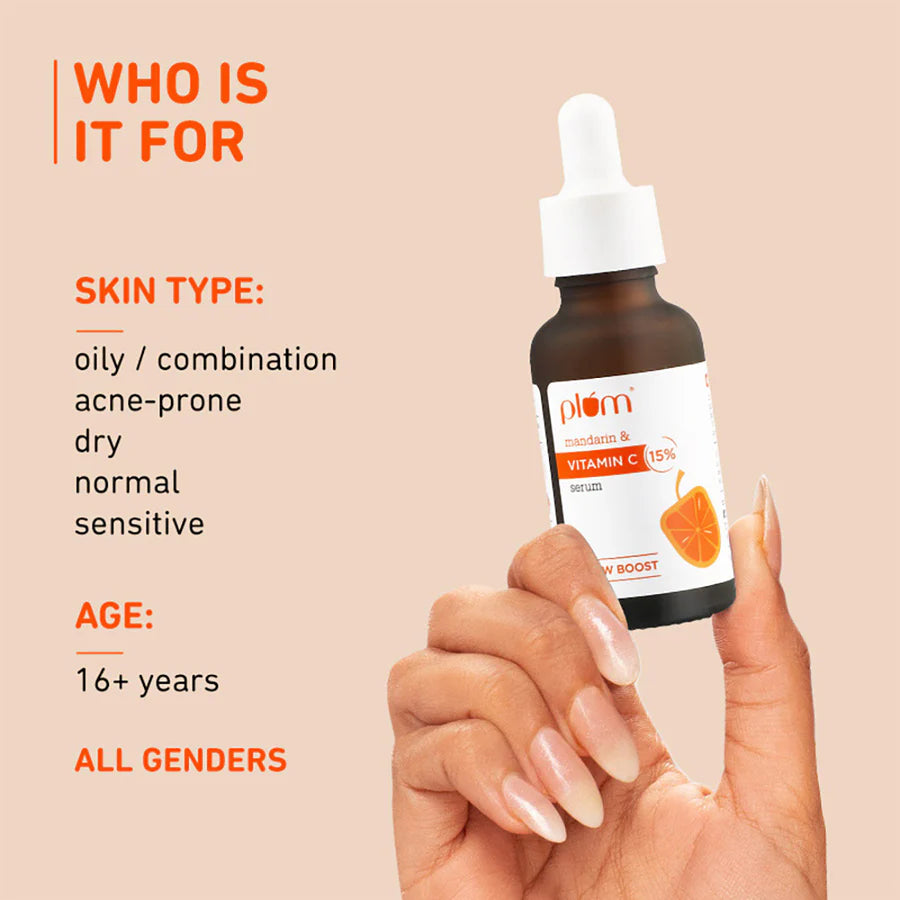 Plum 15% Vitamin C Serum for Glowing Skin | for Oily, Dry & Combination Skin | Reduce Pigmentation & Dark Spot |with Mandarin | Non-Irritating, Hydrating & Soothing | Face Serum for Men & Women | 10ml