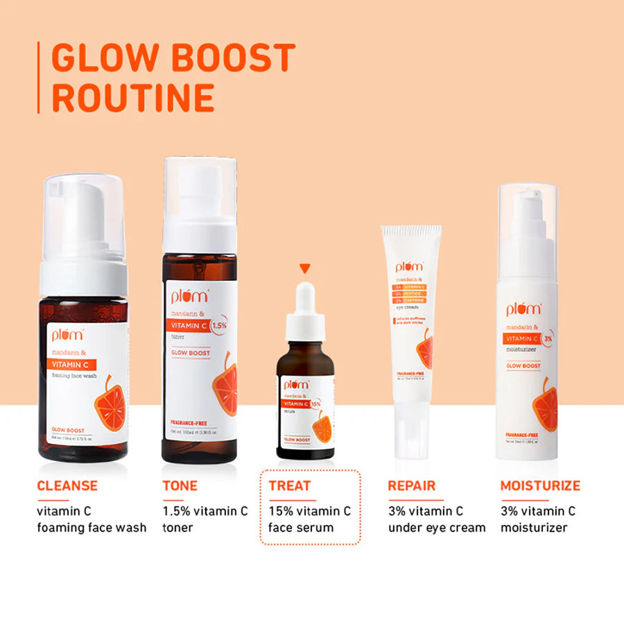 Plum 15% Vitamin C Serum for Glowing Skin | for Oily, Dry & Combination Skin | Reduce Pigmentation & Dark Spot |with Mandarin | Non-Irritating, Hydrating & Soothing | Face Serum for Men & Women | 10ml