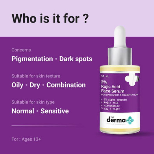 The Derma Co 2% Kojic Acid Face Serum | With 1% Alpha Arbutin & Niacinamide | Reduces Dark Spots, Pigmentation & Blemishes | For All Skin types | 10 ml