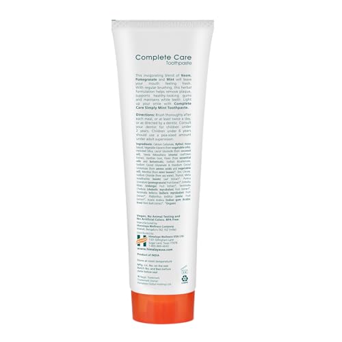 Himalaya Botanique Complete Care Toothpaste, Herbal, Mint Flavor, Fights Plaque, Freshens Breath, Fluoride Free, No Artificial Flavors, SLS Free, Cruelty Free, Foaming, 5.29 Oz, 4 Pack