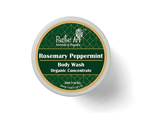 Rustic Art Rosemary Peppermint Body Wash | Organic Castile Soap | Cooling, Fights Body Acne & Gently Exfoliates | Sulphate & Paraben-Free | For Women & Men | Deep Cleansing & Moisturizing | 300ml