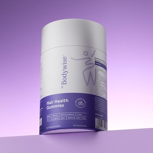 Be Bodywise Biotin Hair Gummies I Sugar Free I 60 Day Pack I Healthy Hair,Skin,Nails I '6-in-1' Biotin, Zinc, Folic Acid, Vitamin C, Keratin & Multivitamin I Gut FriendlyI Strawberry FlavorI100% Vegan