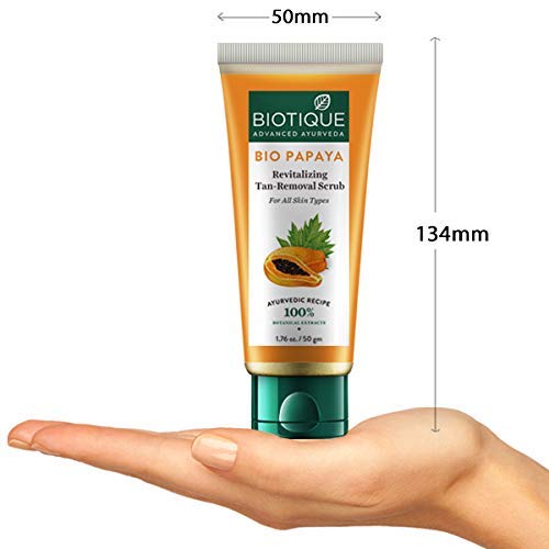 Biotique Papaya Tan Removal Brightening & Revitalizing Face Scrub | Gentle Exfoliation | Smooth and Clear Complexation | 100% Botanical Extracts| Suitable for All Skin Types | 75g