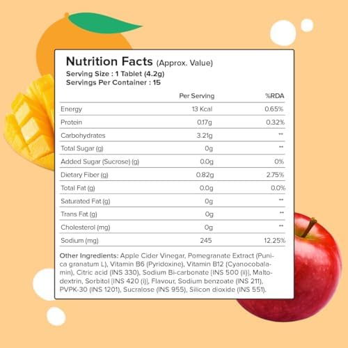 THE PLANT FIX Apple Cider Vinegar Effervescent Tablet with mother | Supports Metabolism & Appetite Control I With 500mg ACV, Vit B6 & B12 I No Maltodextrin, No Added Sugar I Pack of 4 (60 tablets)