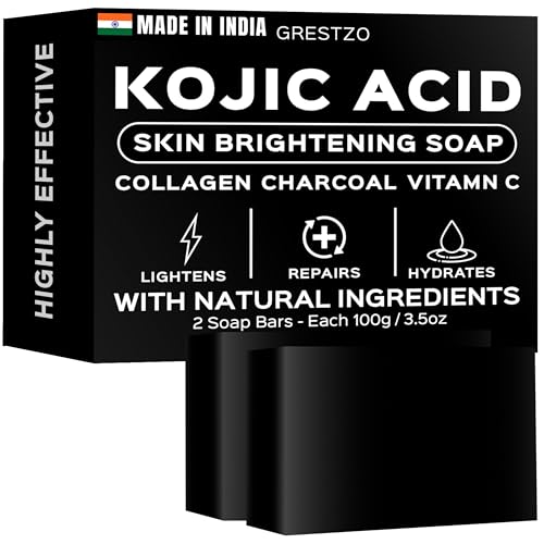 GRESTZO Orange Kojic Acid Dark Spot Remover Soap Bars with Vitamin C, Retinol, Collagen, Turmeric - Original Japanese Complex Infused with Hyaluronic Acid (2 Pack)