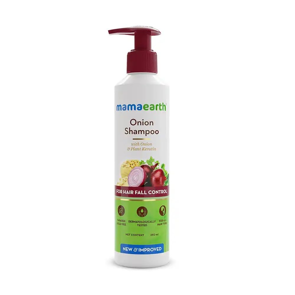 Mamaearth Onion Shampoo for Hair Growth | With Onion Oil & Plant Keratin | Stronger, Thicker and Longer Hair | Sulfate Free, Paraben Free | 8.45 fl oz (250ml)