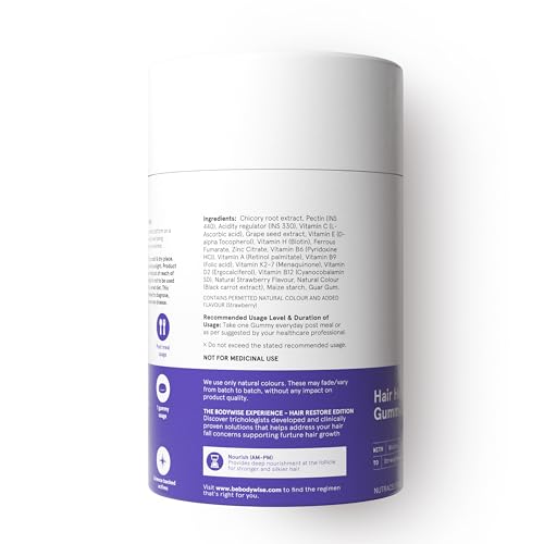 Be Bodywise Biotin Hair Gummies I Sugar Free I 60 Day Pack I Healthy Hair,Skin,Nails I '6-in-1' Biotin, Zinc, Folic Acid, Vitamin C, Keratin & Multivitamin I Gut FriendlyI Strawberry FlavorI100% Vegan