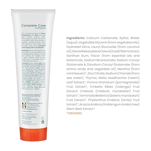 Himalaya Botanique Complete Care Toothpaste, Herbal, Mint Flavor, Fights Plaque, Freshens Breath, Fluoride Free, No Artificial Flavors, SLS Free, Cruelty Free, Foaming, 5.29 Oz, 4 Pack