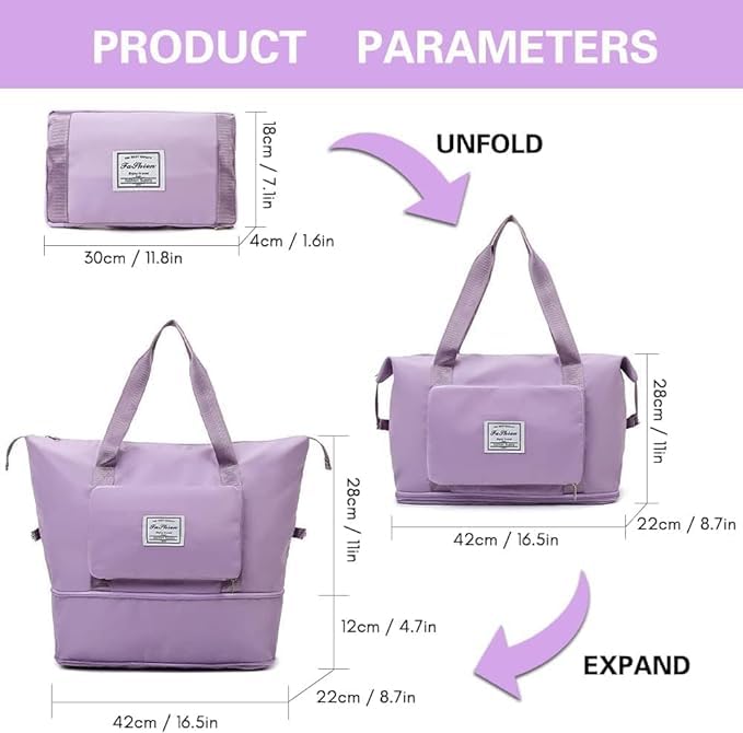 Wazdorf 41 Liter Expandable Travel Bags for Women, Duffle Bags for Women Luggage, Foldable Vanity Traveling Bag, Waterproof Hand Bag for Ladies Personal Items