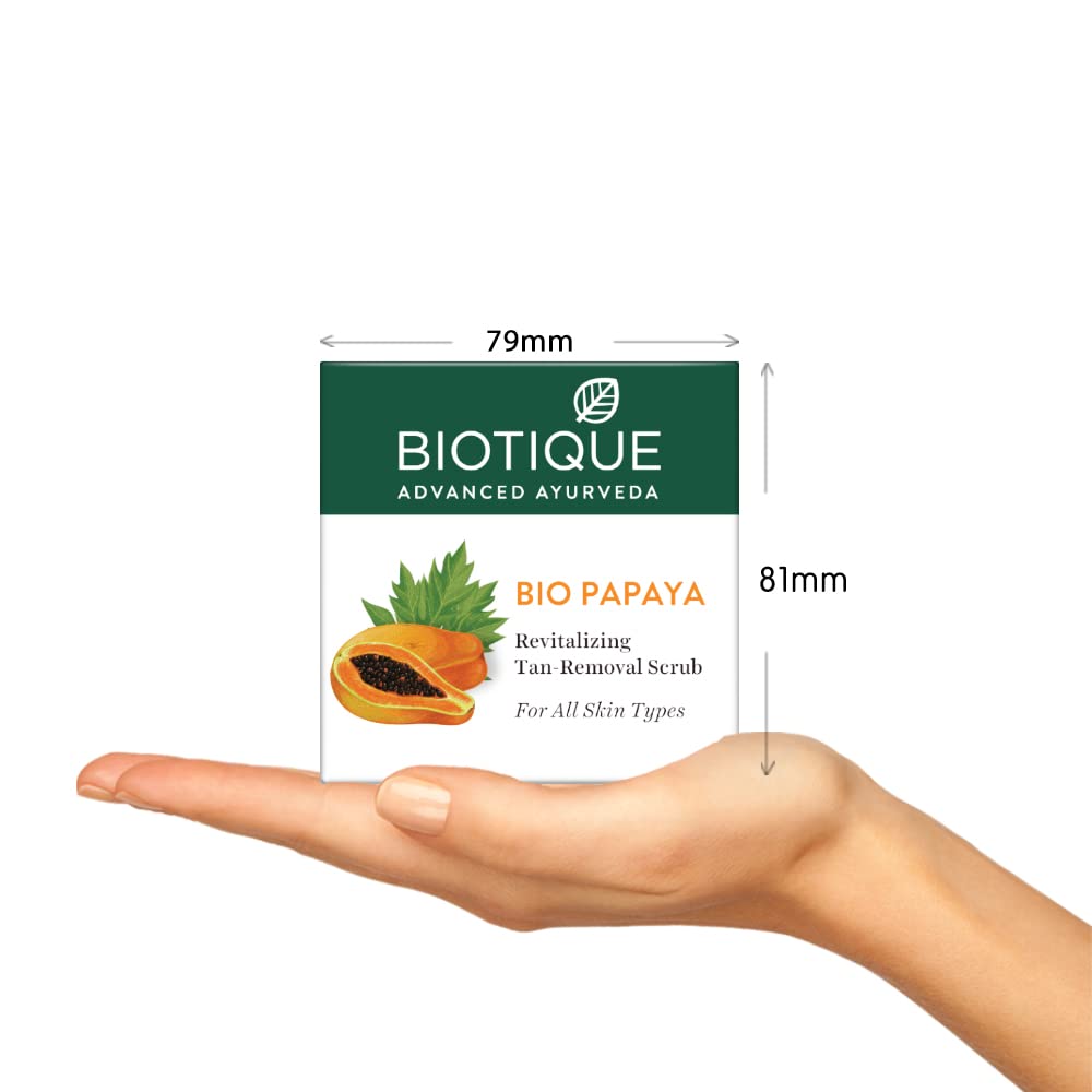Biotique Papaya Tan Removal Brightening & Revitalizing Face Scrub | Gentle Exfoliation | Smooth and Clear Complexation | 100% Botanical Extracts| Suitable for All Skin Types | 75g