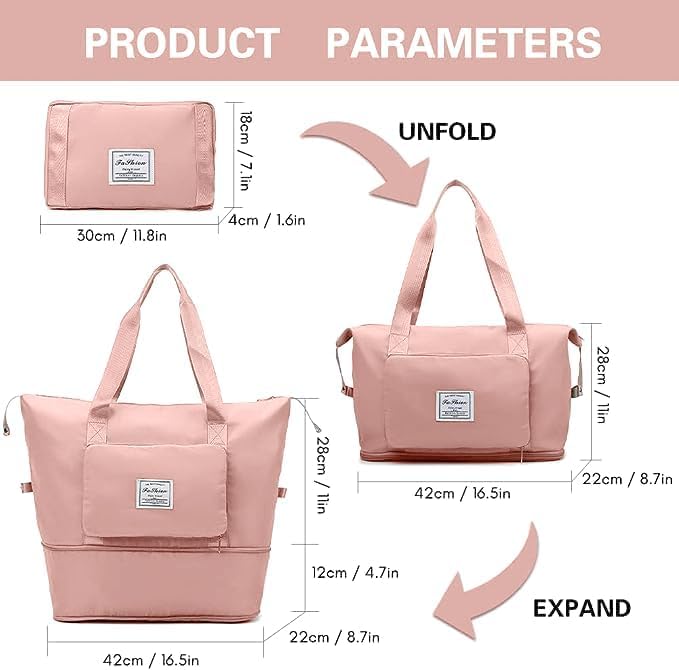 Wazdorf 41 Liter Expandable Travel Bags for Women, Duffle Bags for Women Luggage, Foldable Vanity Traveling Bag, Waterproof Hand Bag for Ladies Personal Items