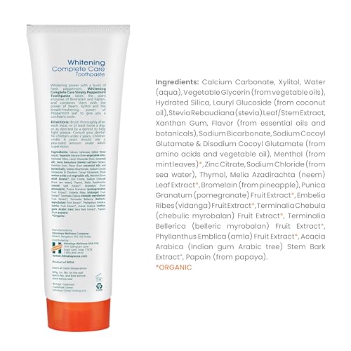 Himalaya Botanique Whitening Complete Care Toothpaste, Teeth Whitening, Fights Plaque, Fluoride Free, No Artificial Flavors, SLS Free, Cruelty Free, Foaming, Simply Mint Flavor, 5.29 Oz, 2 Pack