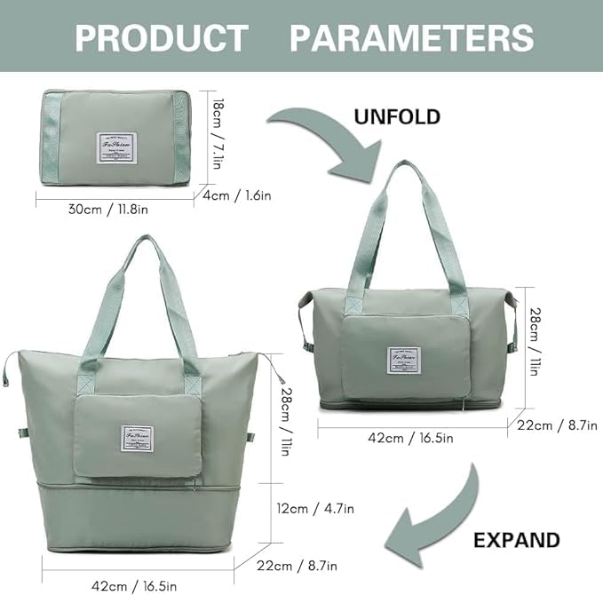 Wazdorf 41 Liter Expandable Travel Bags for Women, Duffle Bags for Women Luggage, Foldable Vanity Traveling Bag, Waterproof Hand Bag for Ladies Personal Items