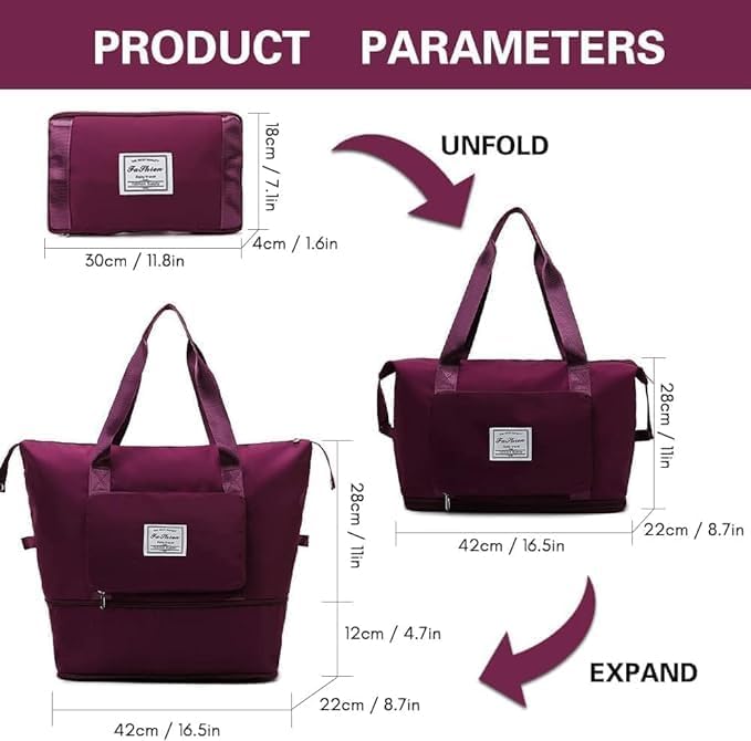 Wazdorf 41 Liter Expandable Travel Bags for Women, Duffle Bags for Women Luggage, Foldable Vanity Traveling Bag, Waterproof Hand Bag for Ladies Personal Items