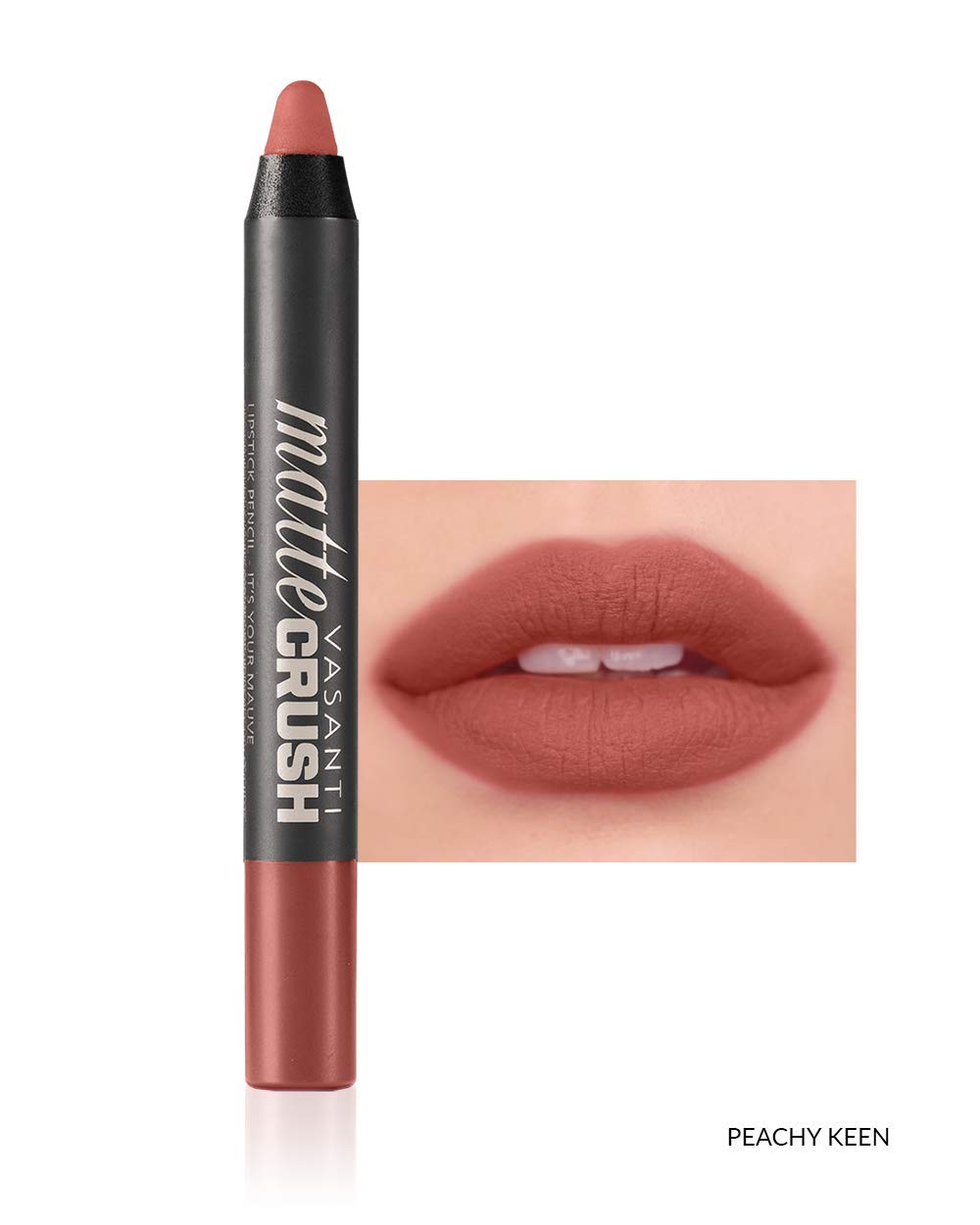 VASANTI Matte Crush Lipstick Pencil – Rosy Pout Medium Pink Brown – Soft, Velvety Matte Finish, Waterproof, Smooth Application – Natural, Vegan, Paraben-Free Lip Color