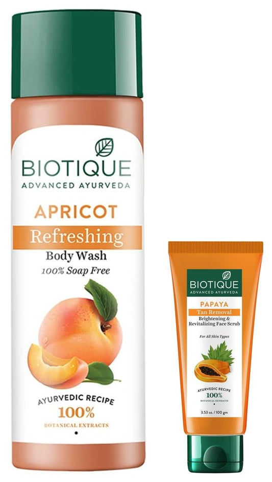 Biotique Bio Apricot Refreshing Body Wash, 190ml And Biotique Bio Honey Gel Refreshing Foaming Face Cleanser, 120ml