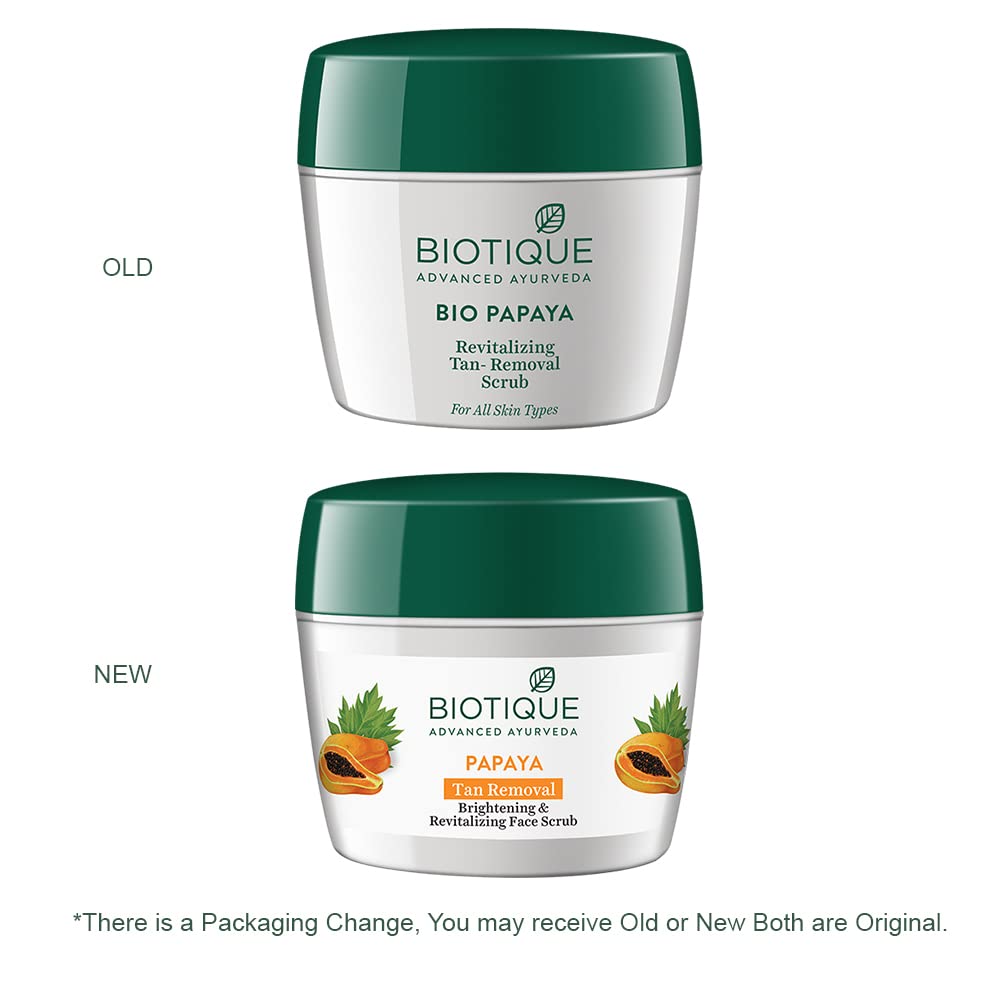 Biotique Papaya Tan Removal Brightening & Revitalizing Face Scrub | Gentle Exfoliation | Smooth and Clear Complexation | 100% Botanical Extracts| Suitable for All Skin Types | 75g