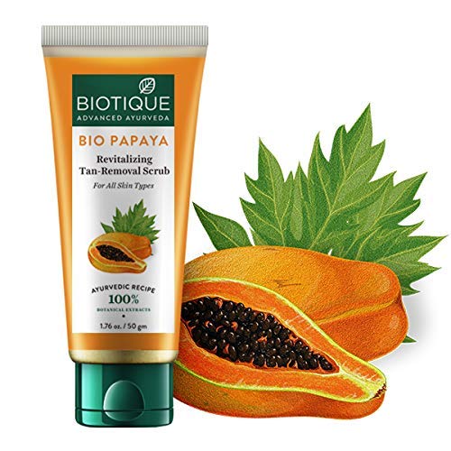 Biotique Papaya Tan Removal Brightening & Revitalizing Face Scrub | Gentle Exfoliation | Smooth and Clear Complexation | 100% Botanical Extracts| Suitable for All Skin Types | 75g