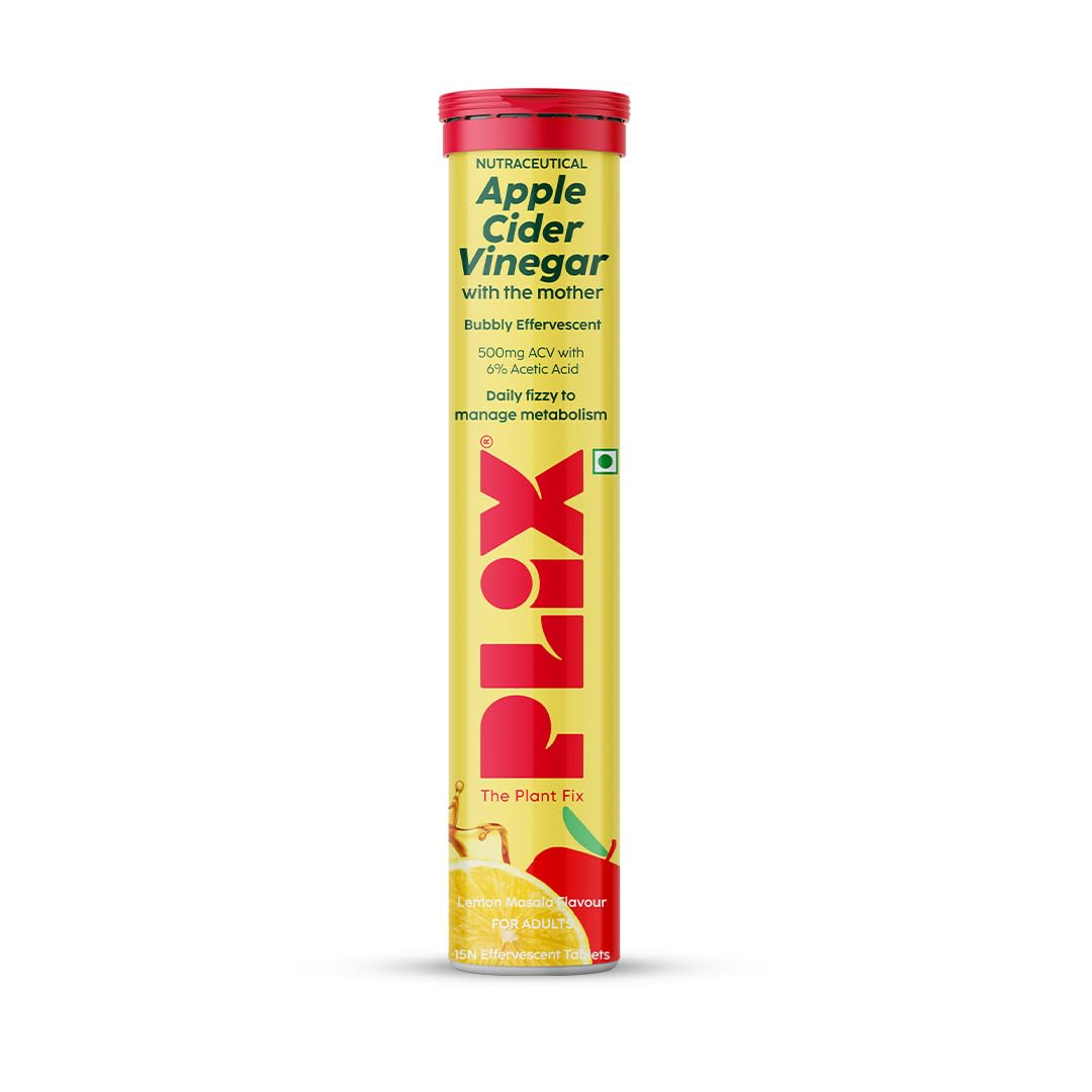 THE PLANT FIX Apple Cider Vinegar Effervescent Tablet with mother | Supports Metabolism & Appetite Control I With 500mg ACV, Vit B6 & B12 I No Maltodextrin, No Added Sugar I Pack of 4 (60 tablets)