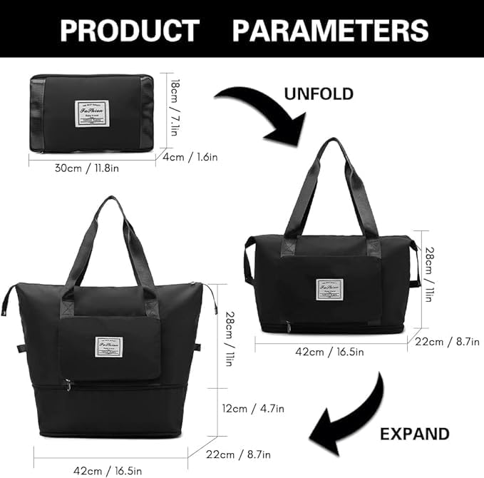 Wazdorf 41 Liter Expandable Travel Bags for Women, Duffle Bags for Women Luggage, Foldable Vanity Traveling Bag, Waterproof Hand Bag for Ladies Personal Items