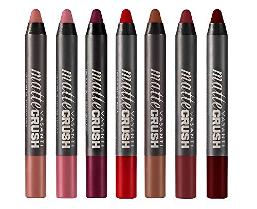 VASANTI Matte Crush Lipstick Pencil – Rosy Pout Medium Pink Brown – Soft, Velvety Matte Finish, Waterproof, Smooth Application – Natural, Vegan, Paraben-Free Lip Color