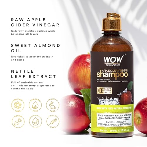 WOW Skin Science Apple Cider Vinegar Shampoo - Hair Growth Shampoo for Thinning Hair, Hair Loss & Dandruff Shampoo - Parabens & Sulfate Free Shampoo - Clarifying Shampoo for Build Up Purifying Shampoo (16.9 Fl Oz (Pack of 1))