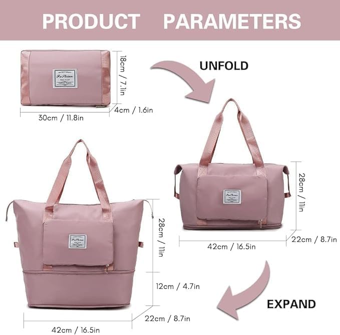 Wazdorf 41 Liter Expandable Travel Bags for Women, Duffle Bags for Women Luggage, Foldable Vanity Traveling Bag, Waterproof Hand Bag for Ladies Personal Items