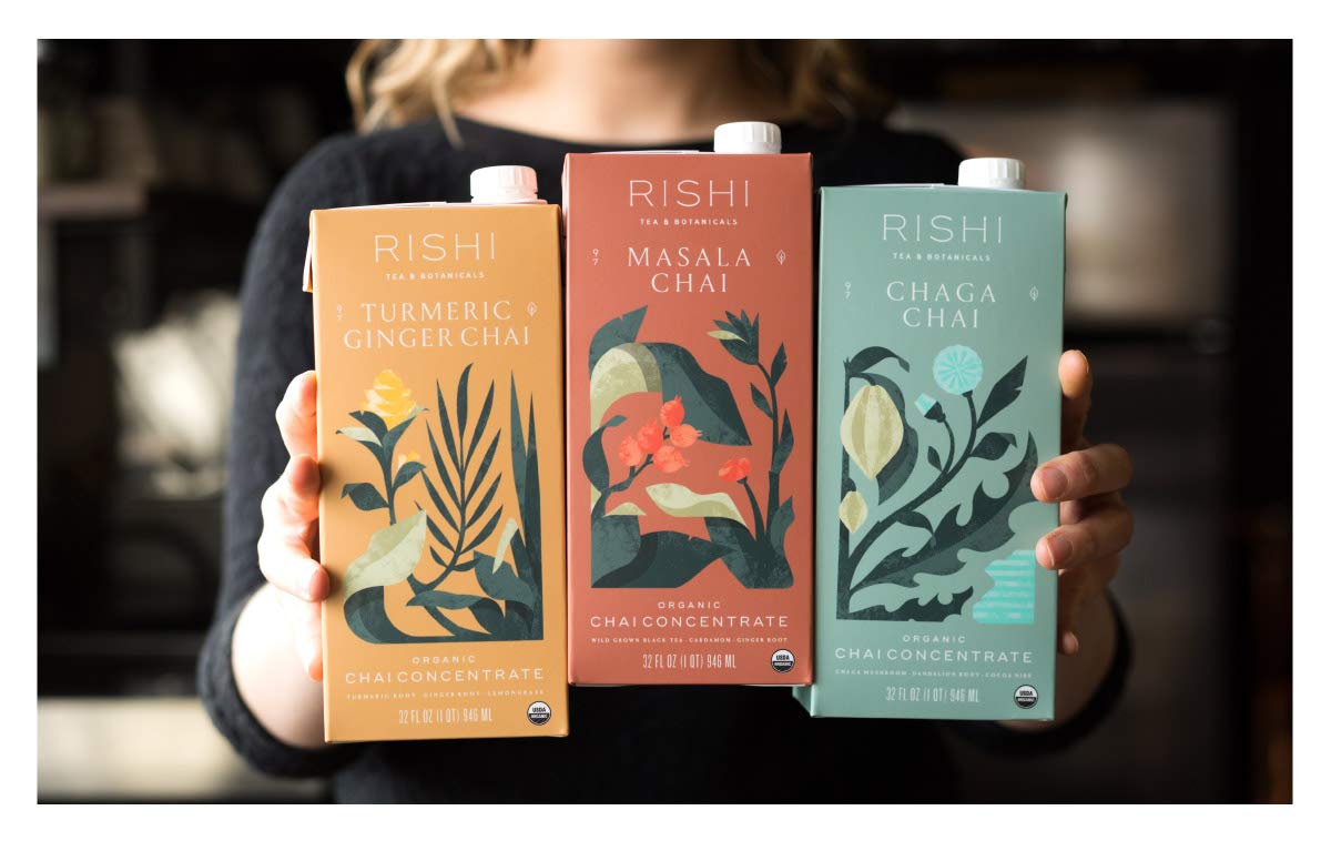 Rishi Tea Masala Chai Latte - Organic Black Tea Concentrate, Easy-to-Serve Hot or Iced Chai Mix - 32 fl oz Carton, 8 Servings (Pack of 12)