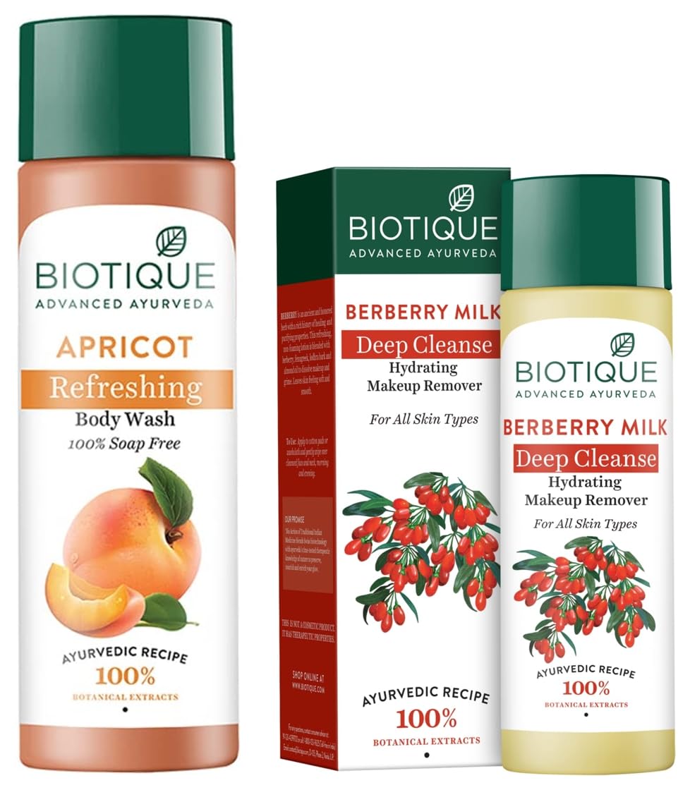 Biotique Bio Apricot Refreshing Body Wash, 190ml And Biotique Bio Honey Gel Refreshing Foaming Face Cleanser, 120ml