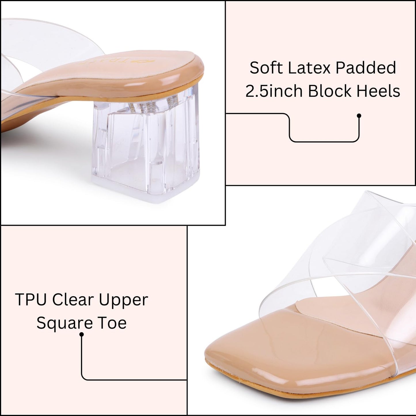 TRASE Lucid Luxe Stylish Transparent Cross Strap Block Heel Sandals For Women And Girls