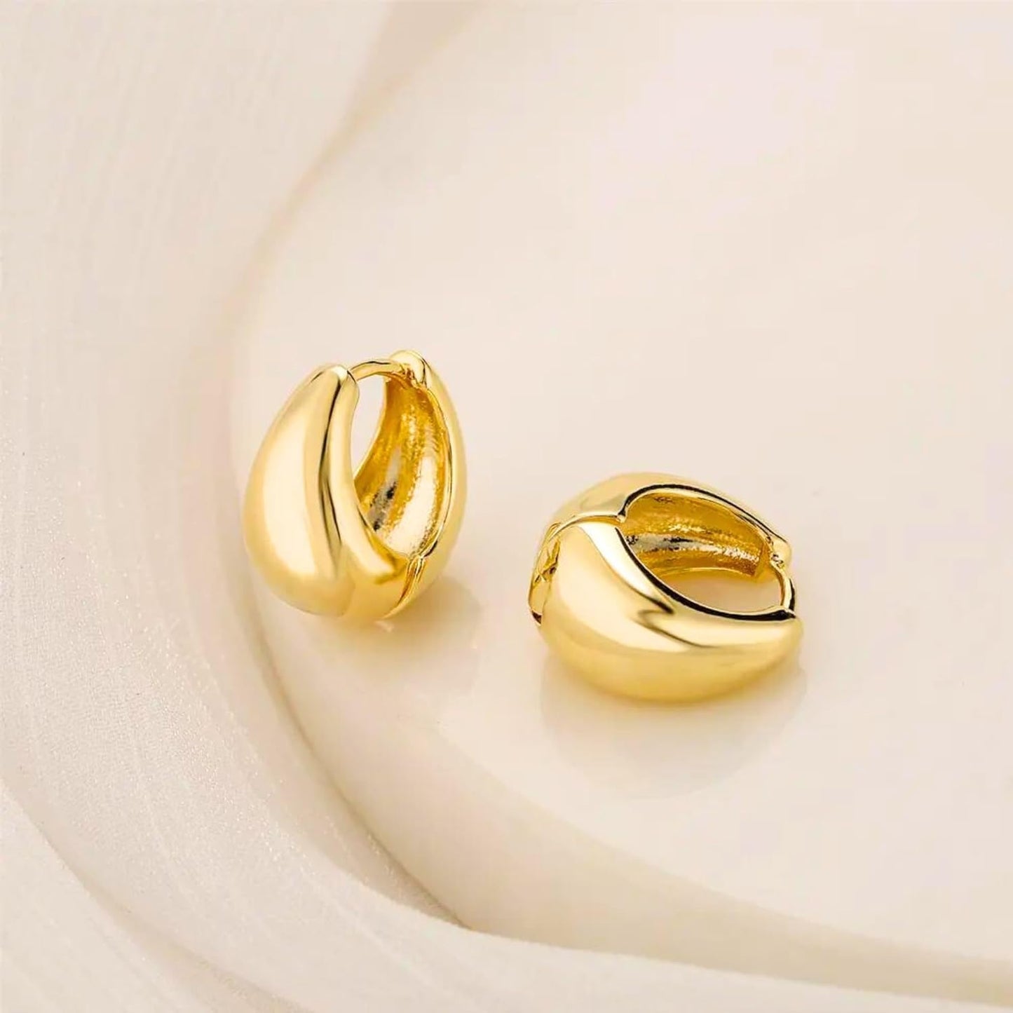 Salve Stylish Trendy Chunky Golden Dainty Small Huggie Hoop Earrings | Latest Fancy Trendy Hoops Bali Studs | Korean Fashion Jewellery Women & Girls (Oval)