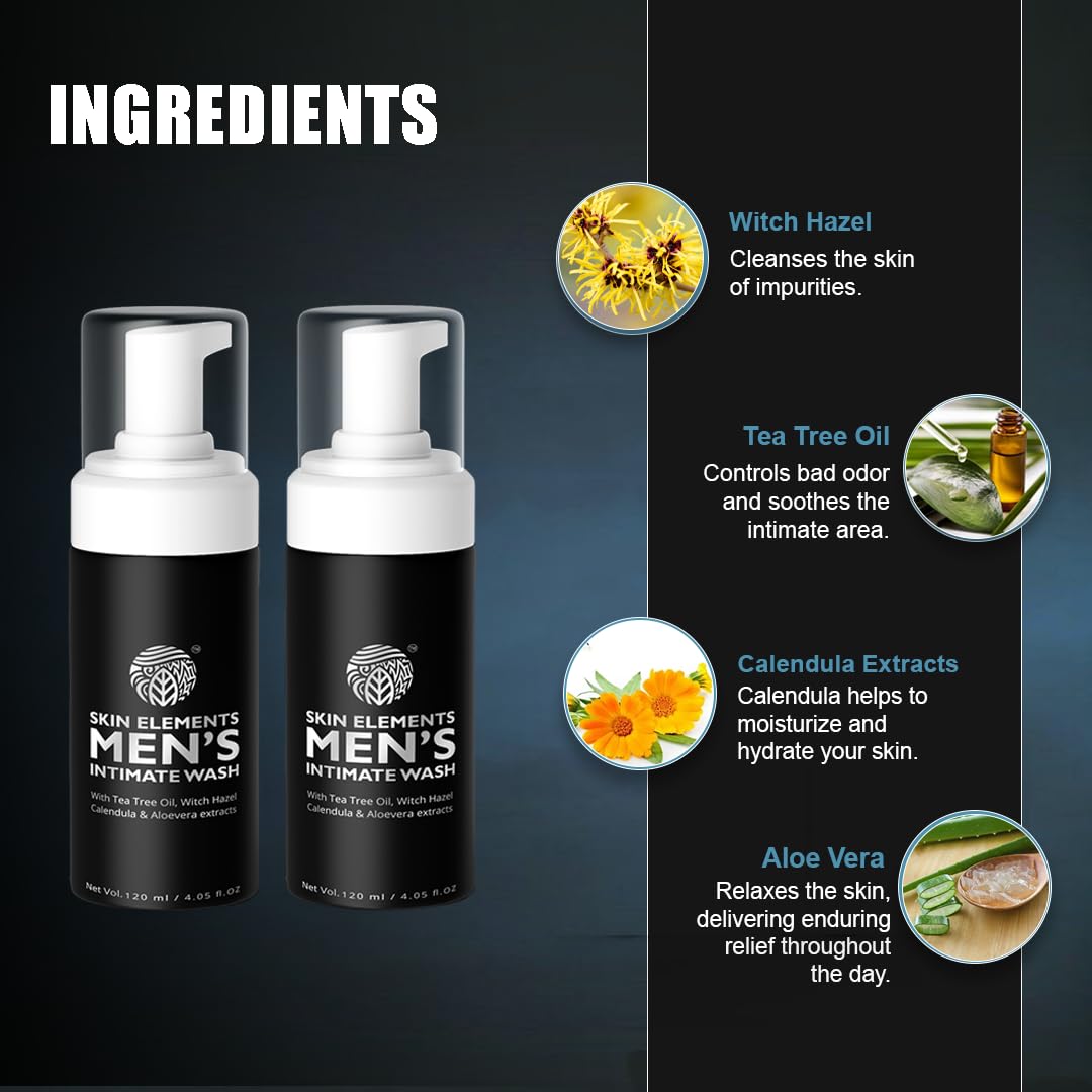 Skin Elements Intimate Wash for Men with Passion Fruit (4.05 Fl Oz) | pH Balanced Foaming Intimate Wash | Prevents Itching, Irritation & Bad Odor |