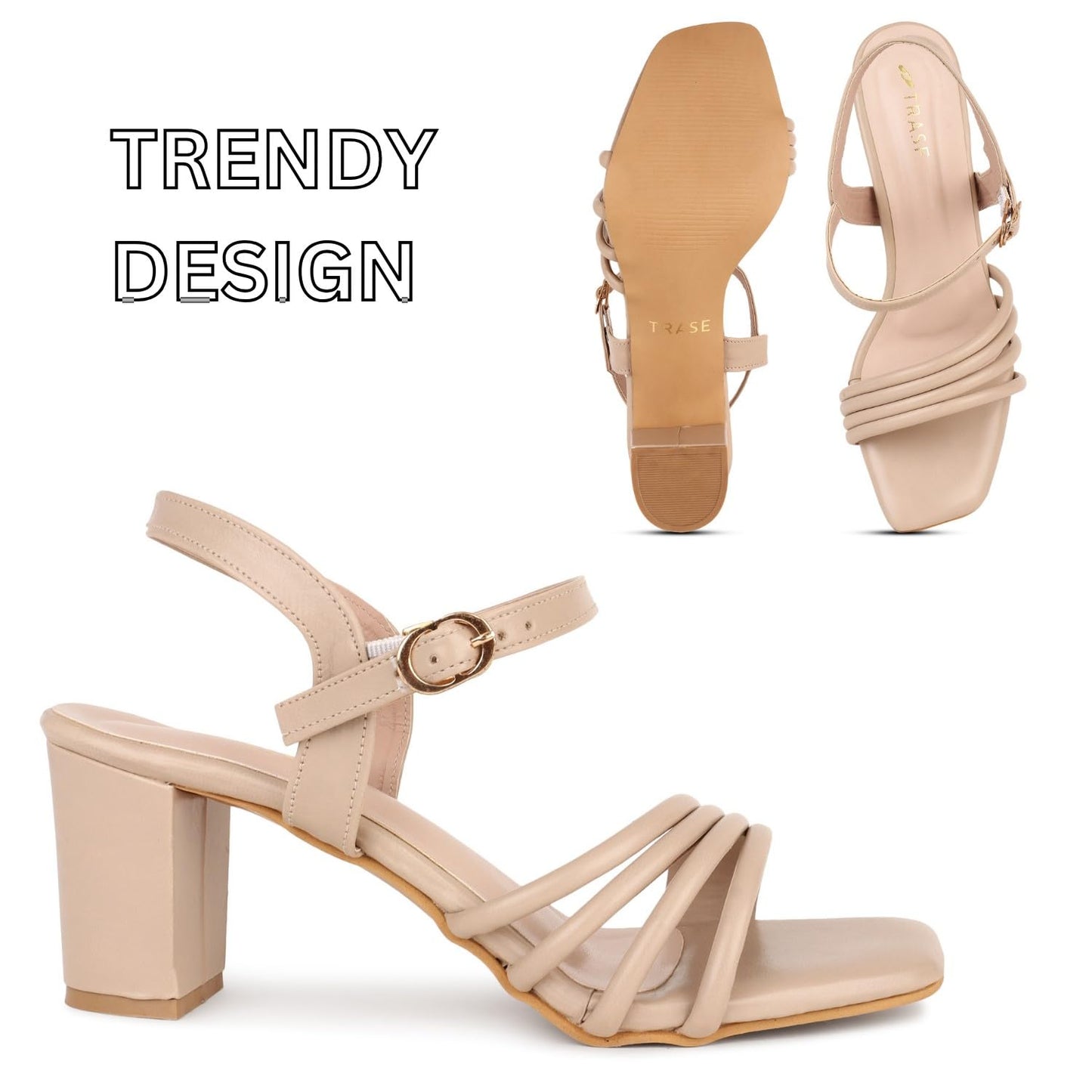 TRASE Women's Ankle Strap Block Heels Sandals| Fashionable Sandals for Women & Girls | Light weight, Soft Footbed, Comfortable & Stylish - (47066)