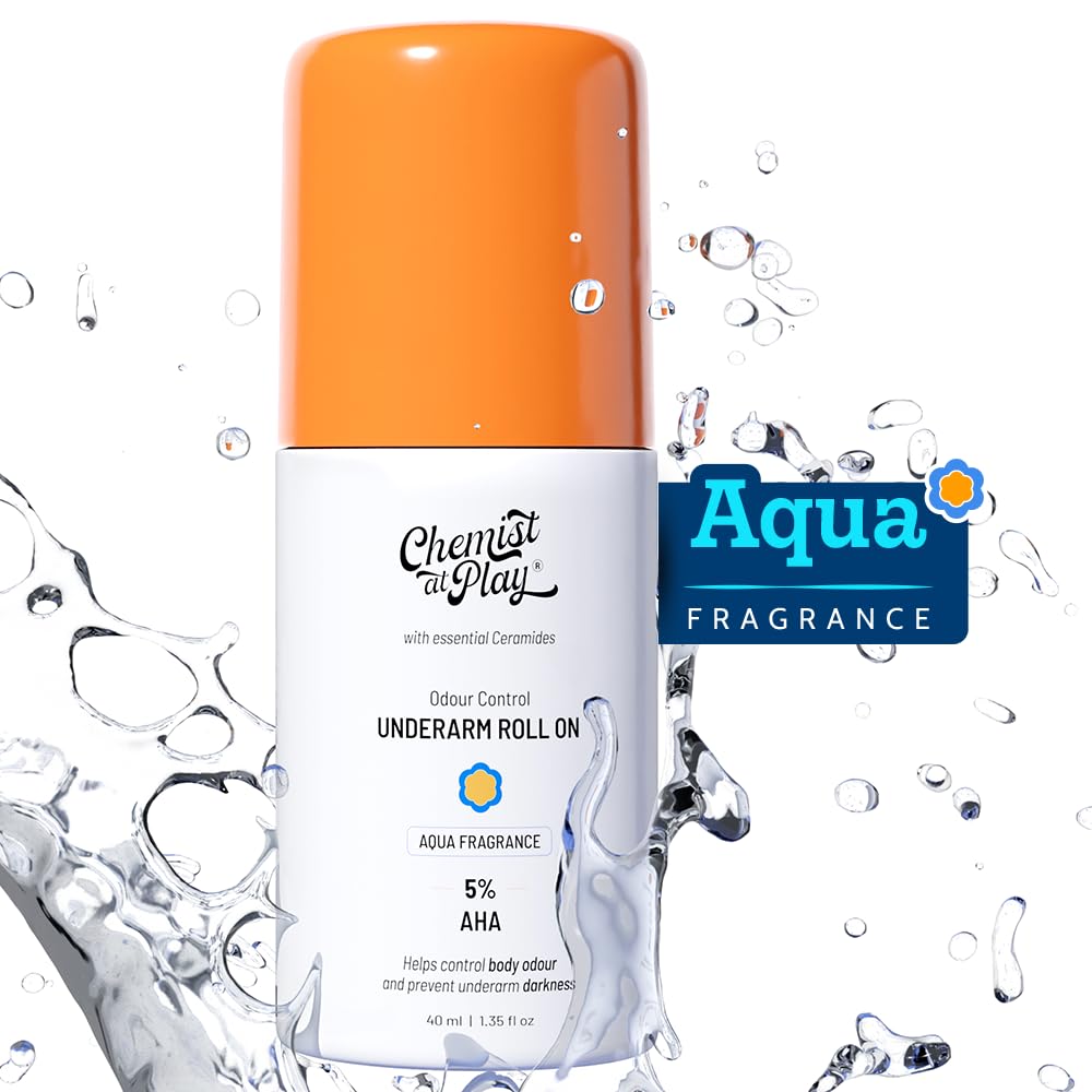 UnderArm Roll-On with 5% Lactic Acid 1% Mandelic Acid | Prevents Odour Brightens Skin & Exfoliates Underarm | Long Lasting Aqua Fragrance | Alcohol & Aluminium Free (1.3 Ounce)