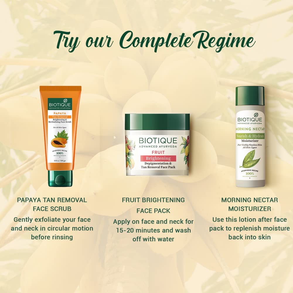 Biotique Papaya Tan Removal Brightening & Revitalizing Face Scrub | Gentle Exfoliation | Smooth and Clear Complexation | 100% Botanical Extracts| Suitable for All Skin Types | 75g