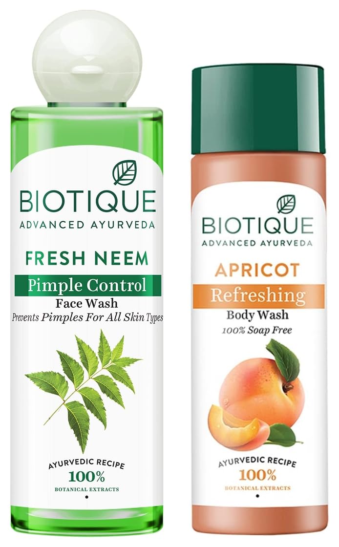 Biotique Bio Apricot Refreshing Body Wash, 190ml And Biotique Bio Honey Gel Refreshing Foaming Face Cleanser, 120ml