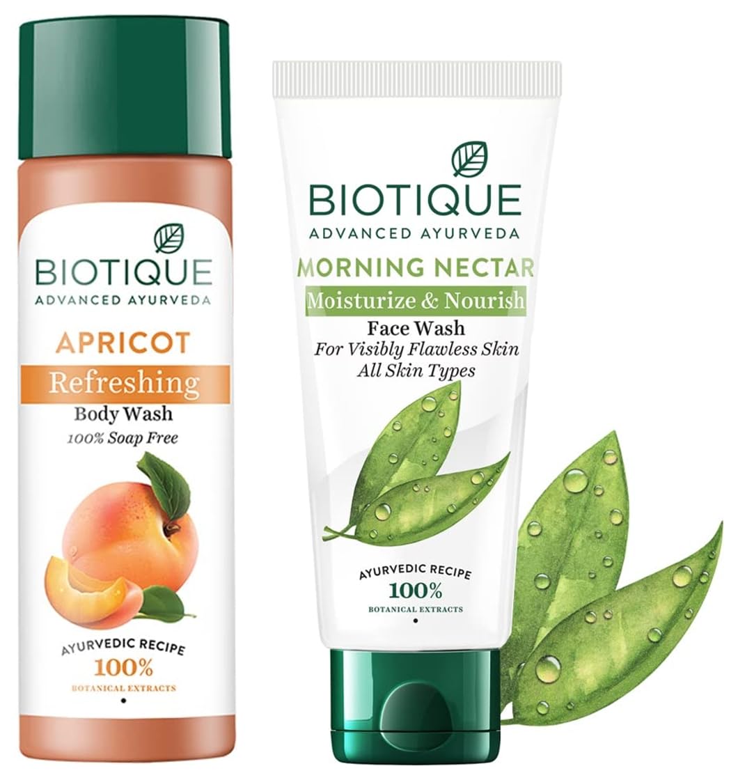 Biotique Bio Apricot Refreshing Body Wash, 190ml And Biotique Bio Honey Gel Refreshing Foaming Face Cleanser, 120ml