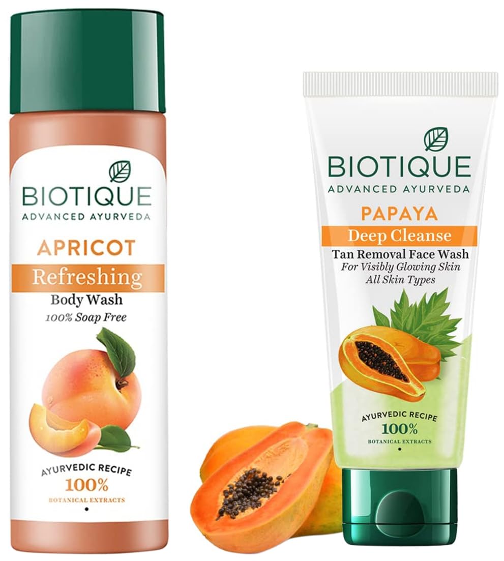 Biotique Bio Apricot Refreshing Body Wash, 190ml And Biotique Bio Honey Gel Refreshing Foaming Face Cleanser, 120ml