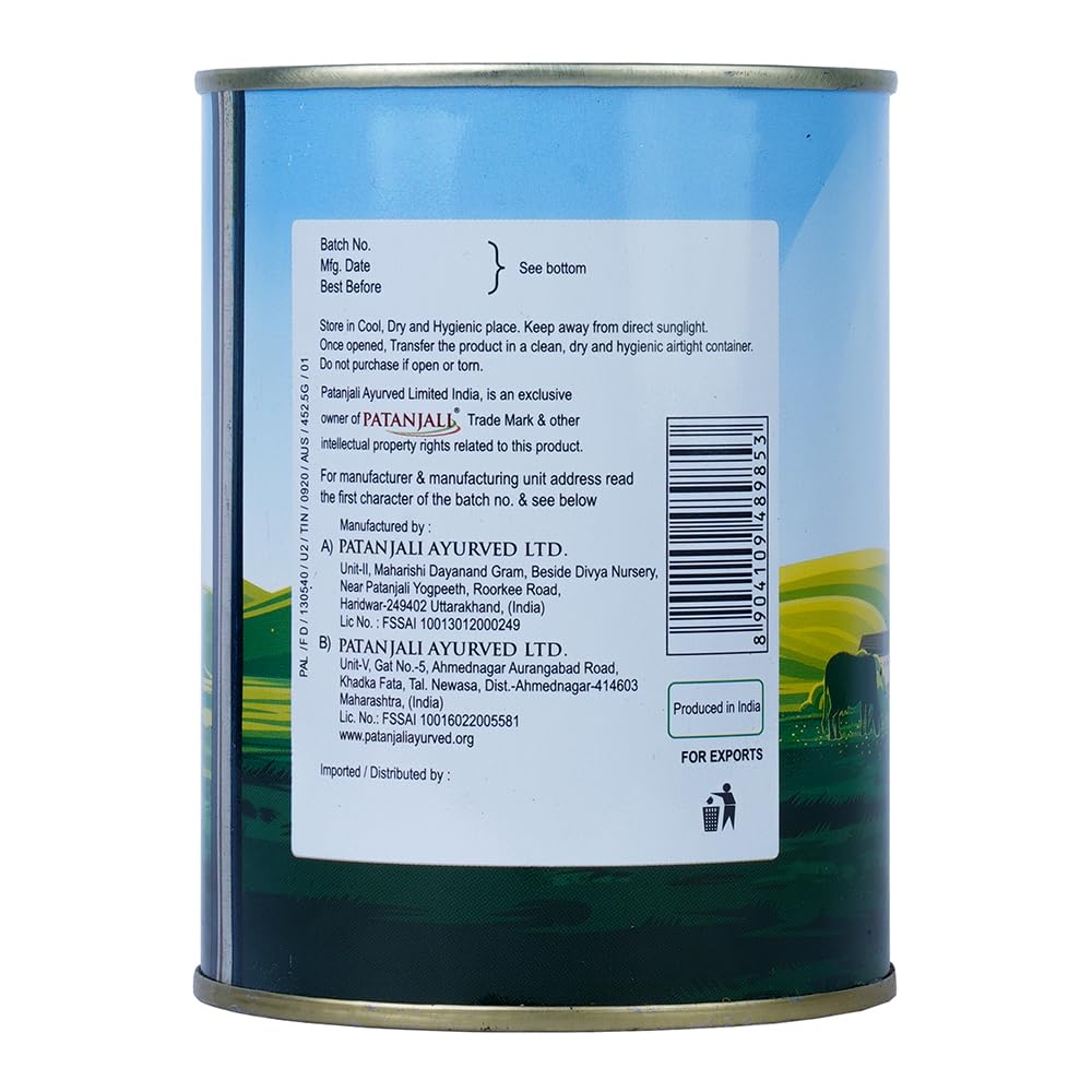 Patanjali Grass Fed Cow Ghee 1Lt- Energy Infused, Low in Lactose, Low in Casein, Non-GMO, Vegetarian, Gluten free, Keto and Paleo friendly.