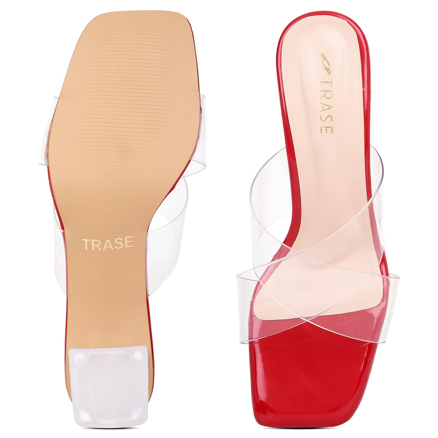 TRASE Lucid Luxe Stylish Transparent Cross Strap Block Heel Sandals For Women And Girls
