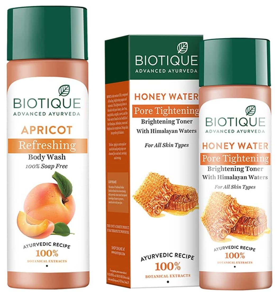Biotique Bio Apricot Refreshing Body Wash, 190ml And Biotique Bio Honey Gel Refreshing Foaming Face Cleanser, 120ml