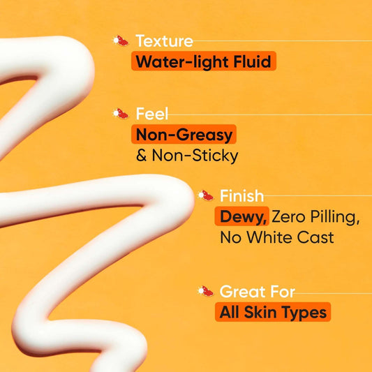 DOT KEY Vitamin C + E Super Bright Sunscreen Spf 50 | Water-Light,UVA/UVB & Blue Light Protection | For Even Toned & Glowing Skin|With Liquid Spf 50+++ | No White Cast |For All Skin Types | 80 gm