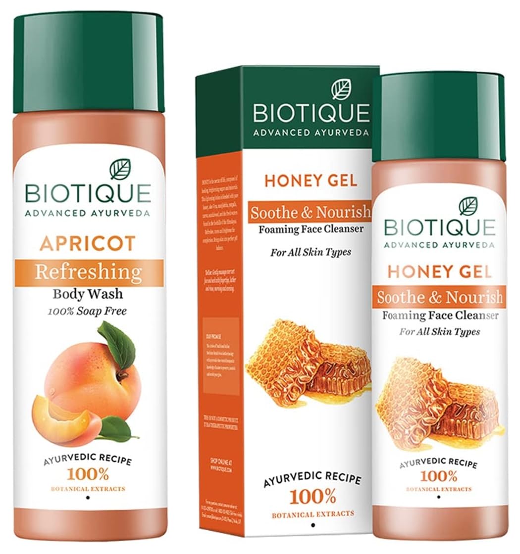 Biotique Bio Apricot Refreshing Body Wash, 190ml And Biotique Bio Honey Gel Refreshing Foaming Face Cleanser, 120ml