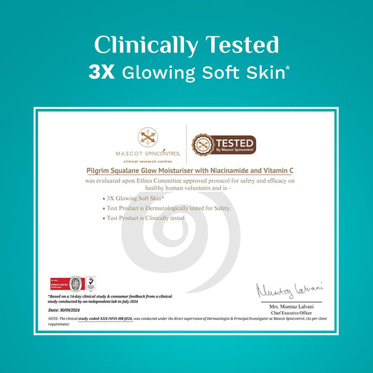 Pilgrim Squalane Niacinamide & Vitamin C Glow Moisturizer for face | Moisturizer for dry skin hydration | Face moisturizer with vitamin c for glowing skin | Non-greasy | For Women and Men I 50 gm