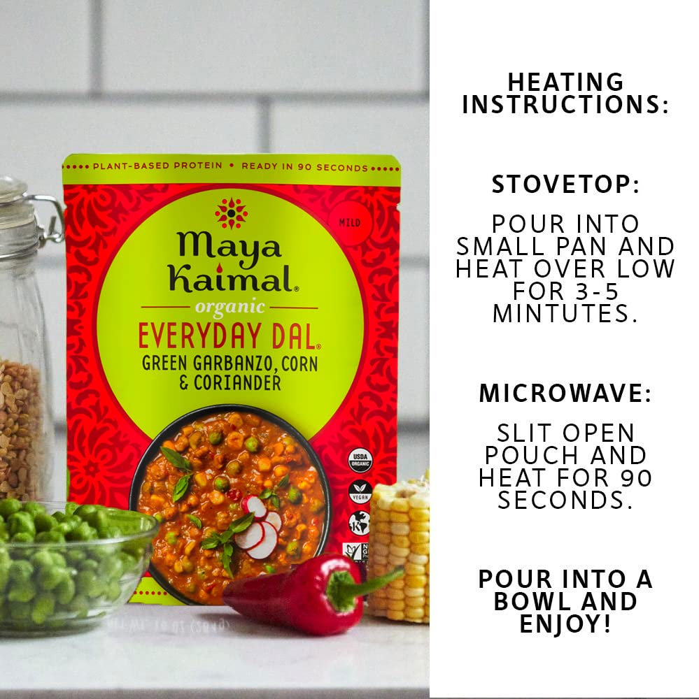 Maya Kaimal Foods - Organic Indian Everyday Dal - 6 pack variety of 10oz Ready to Eat Meals - Fully Cooked - Vegan - Kosher - Microwavable - made from Lentils, Beans, Squash, Coconut, Peas