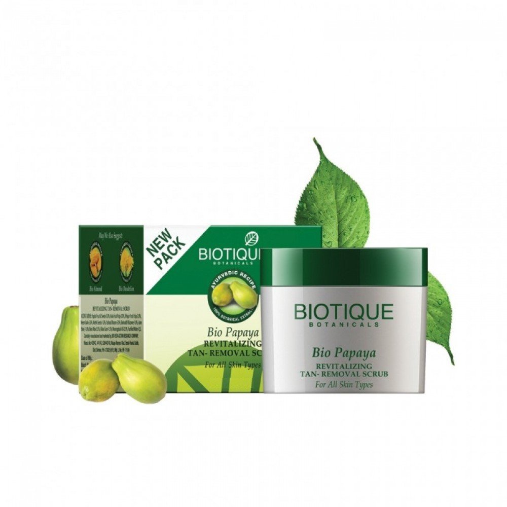 Biotique Papaya Tan Removal Brightening & Revitalizing Face Scrub | Gentle Exfoliation | Smooth and Clear Complexation | 100% Botanical Extracts| Suitable for All Skin Types | 75g