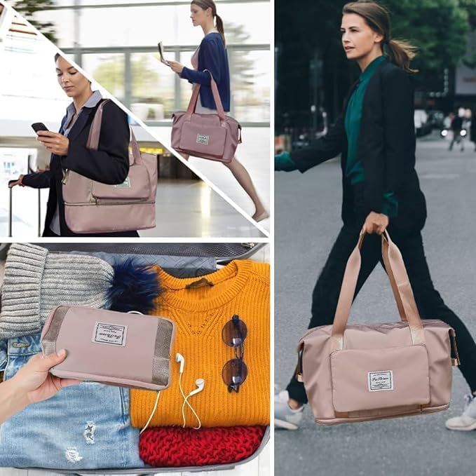 Wazdorf 41 Liter Expandable Travel Bags for Women, Duffle Bags for Women Luggage, Foldable Vanity Traveling Bag, Waterproof Hand Bag for Ladies Personal Items