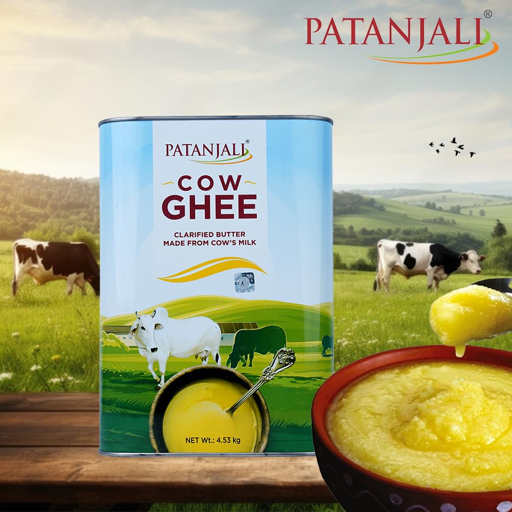 Patanjali Grass Fed Cow Ghee 1Lt- Energy Infused, Low in Lactose, Low in Casein, Non-GMO, Vegetarian, Gluten free, Keto and Paleo friendly.