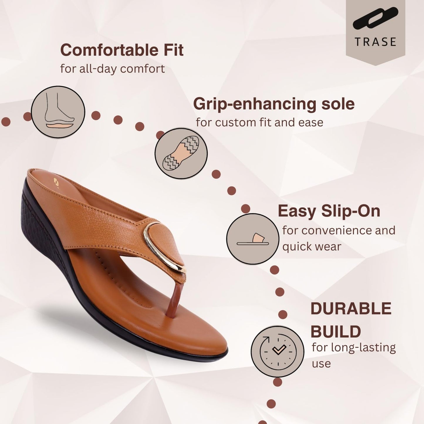 TRASE Women's Fashion Sandal | Faux Leather, Comfortable & Stylish Wedges | Ideal for Casual & Formal Occasions 2 inches heel