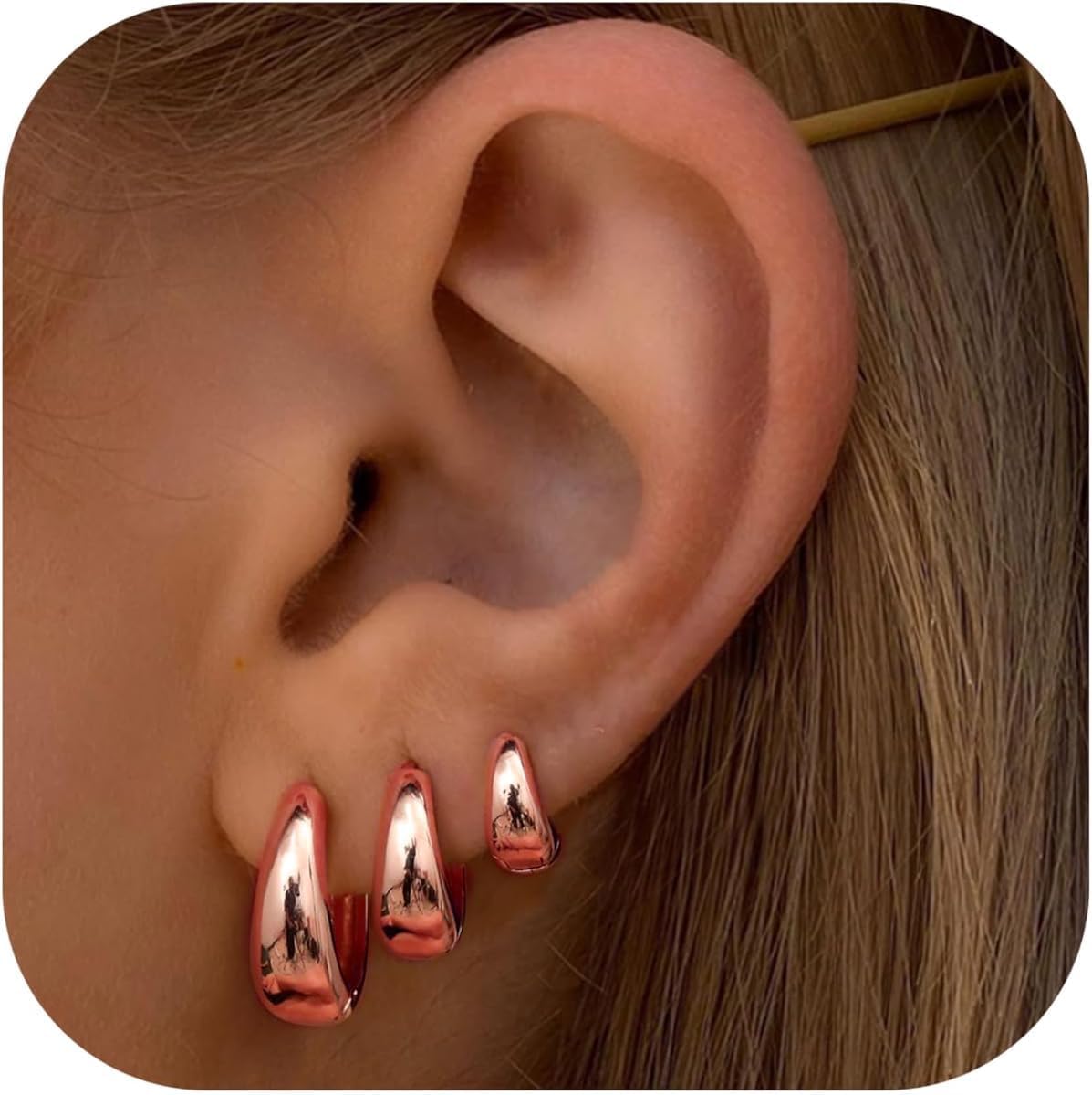 VAMA FASHIONS 18K Rose Gold Plated Hypoallergenic Piercing Kaju Kan ki Bali Hoop Earring Dainty Chunky Huggie Baali Stud Earrings for Girls Women